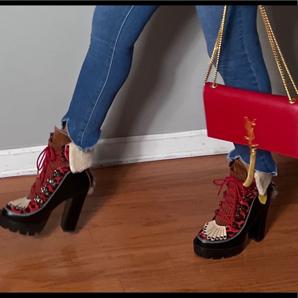 Multi color, chunky heel bootie